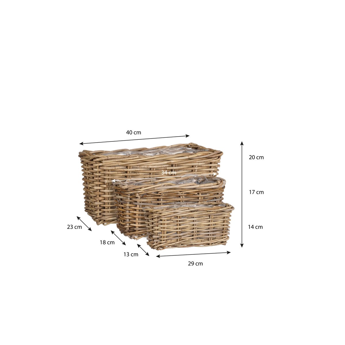 Marcia Outdoor Plantenmand - Set van 3 - L40 x B23 x H20 cm 