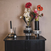 Vase - Striped - Ceramic - Black/White - 14x14x26 cm