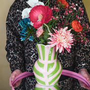 VASE-STRIKS-stoneware -green/pink- 16x16x22cm