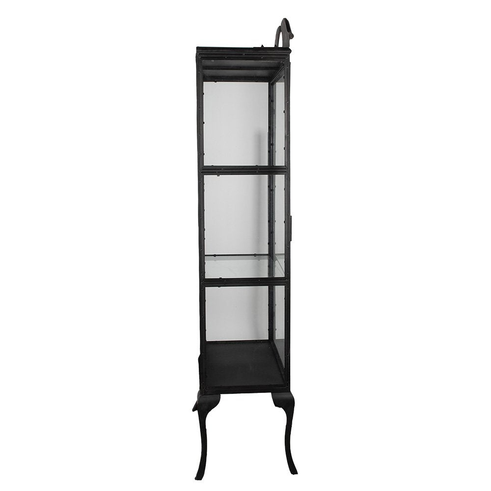 Vitrinekast Zwart, Metaal en Glas 68x43x181 cm