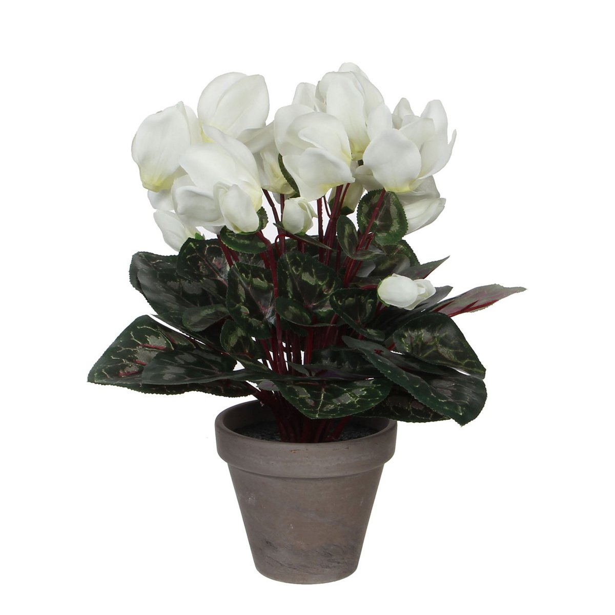 Künstliche Alpenveilchenpflanze im Blumentopf Stan - H30 x Ø30 cm - Weiß