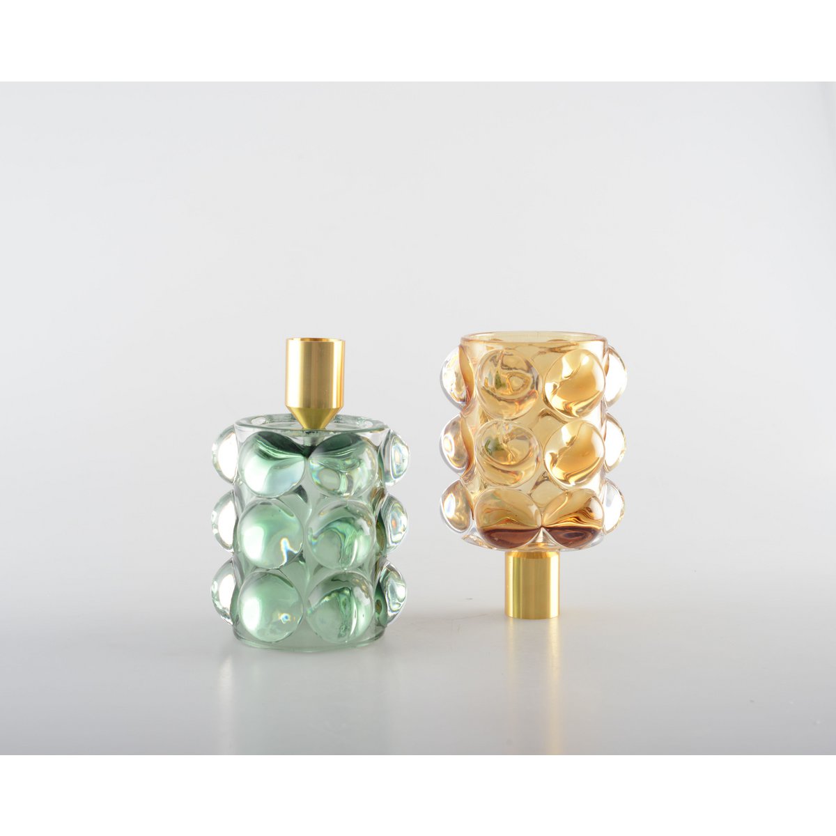 Set of 2 candlesticks, yellow and green bubbles