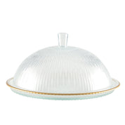 Glazen bel gouden randen op schotel 32x32x17cm