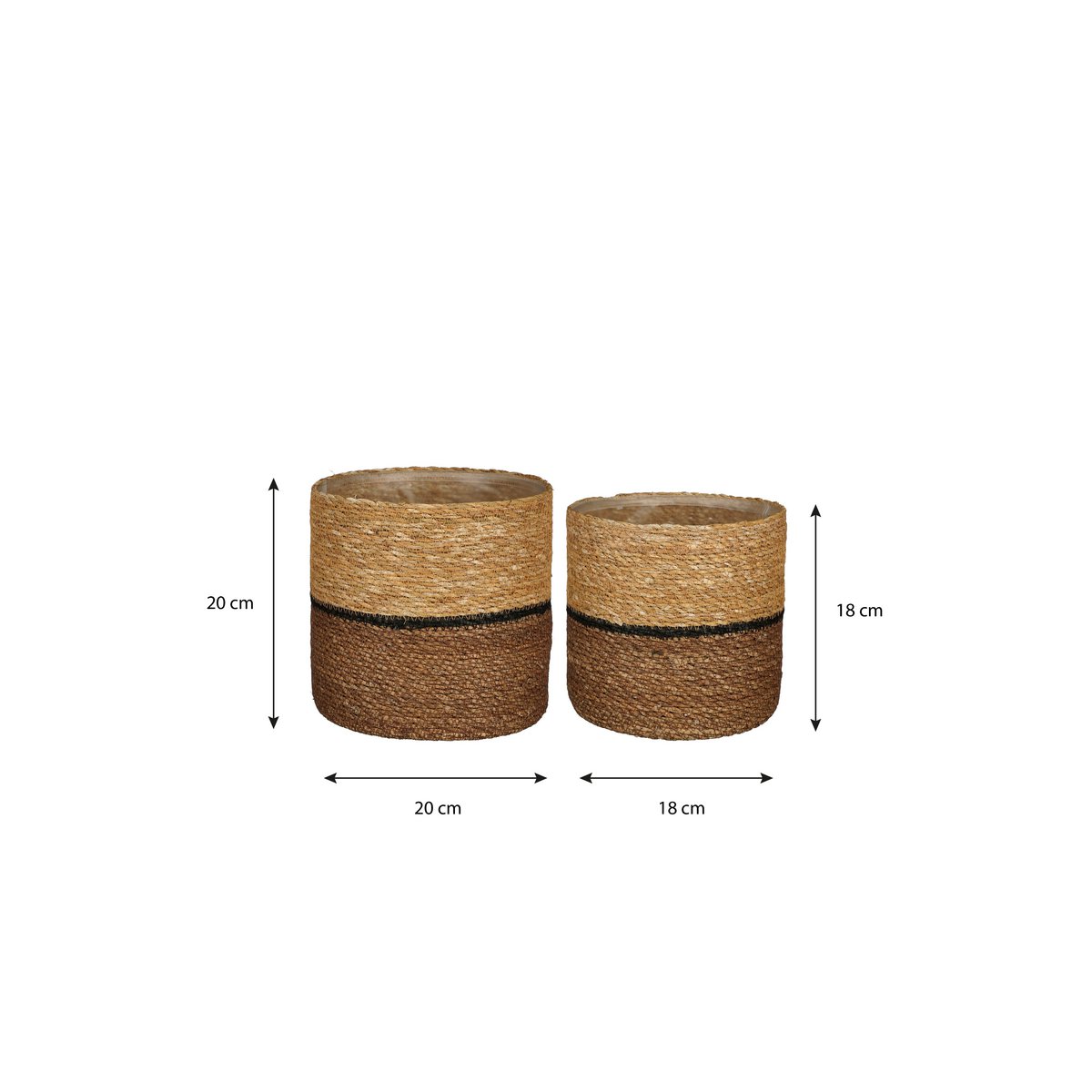 Damian Plant basket - Set of 2 - H20 x Ø20 cm - Seagrass - Brown