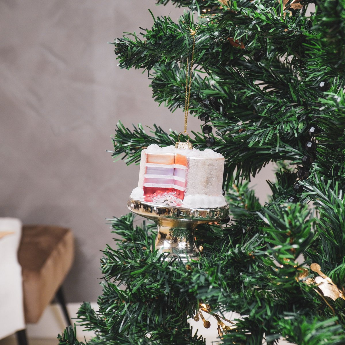 Christmas pendant - Cake - Glass - Pink - 9x11cm