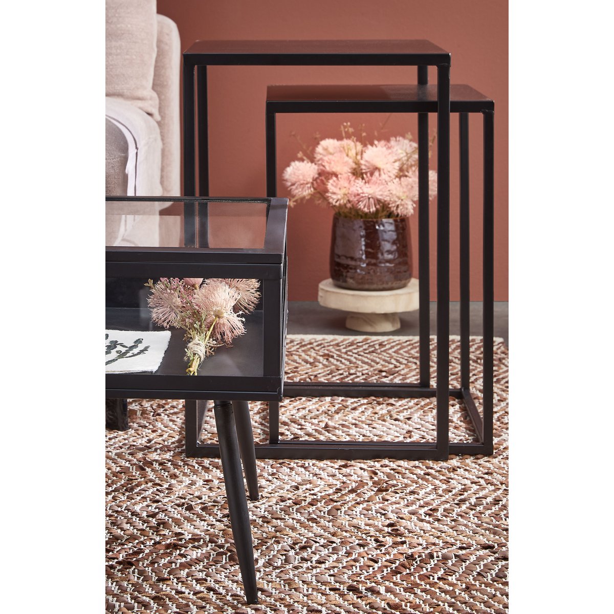Goa Side table - Set of 2 - L35 x W35 x H55 cm - Metal - Black