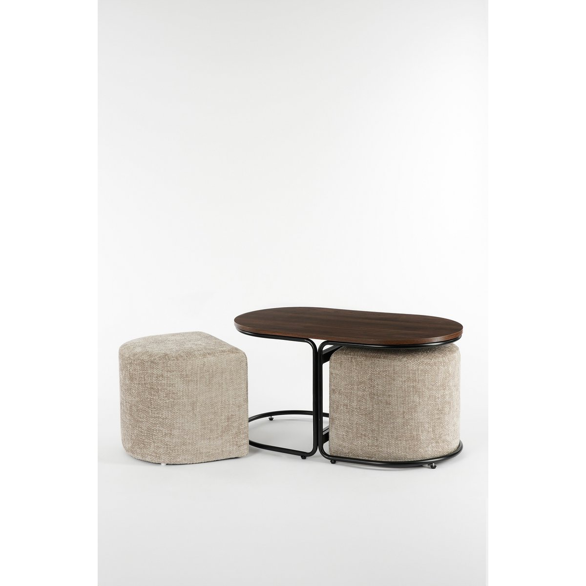 Coffee table with Poufs - 3-piece - L79 x W45 x H41 cm - Light gray