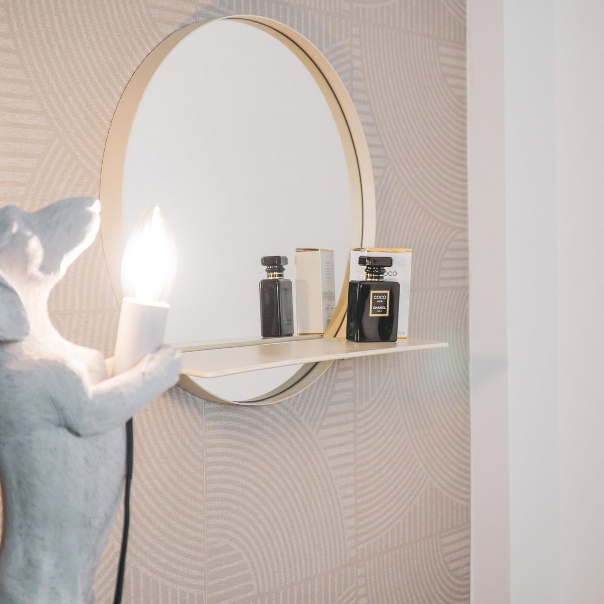 Mirror - Round - Metal - With Shelf - Sand - Ø40cm