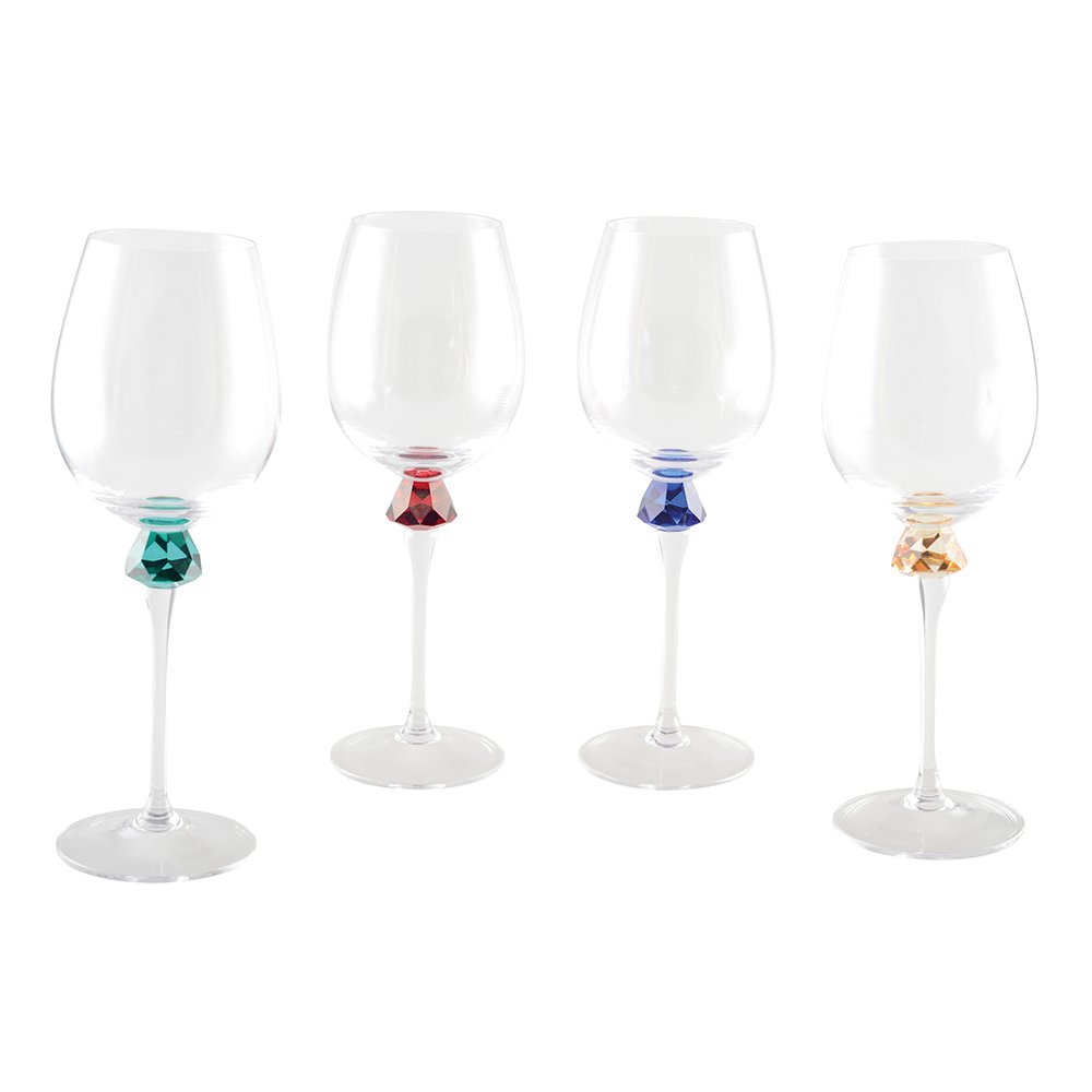 Set of 4 Wine Glasses with Diamond Stem