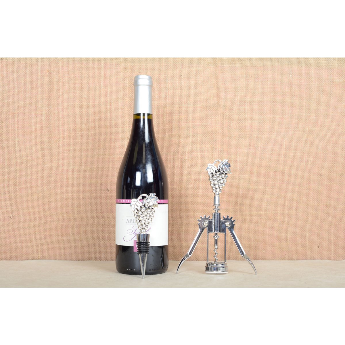 Silver Wine Stopper and Bottle