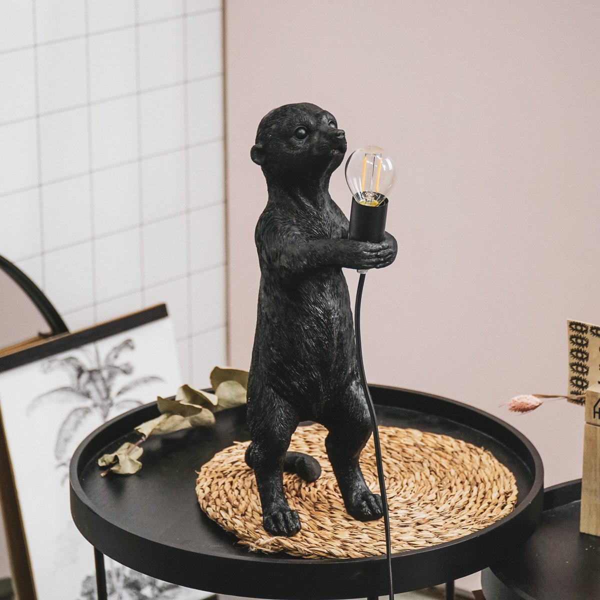 Table lamp - Meerkat - Polyresin - Black - E27 - 15x10x38cm