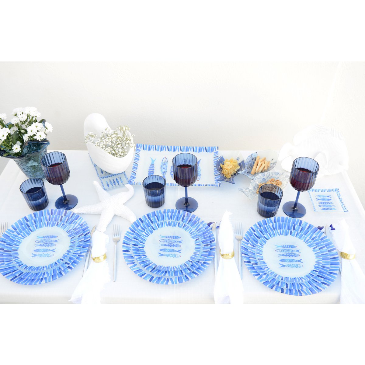 Acrylblauwe waterglazen -set van 6