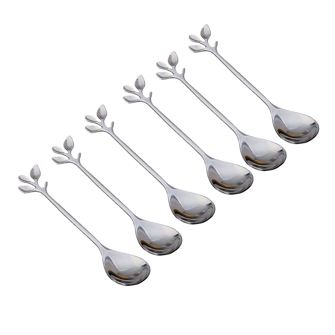 Set of 6 Silver Matching Leaf Teaspoons