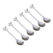 Set of 6 Silver Matching Leaf Teaspoons