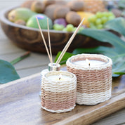 Brown and Yellow Braided Glass Candle 10x10x10cm