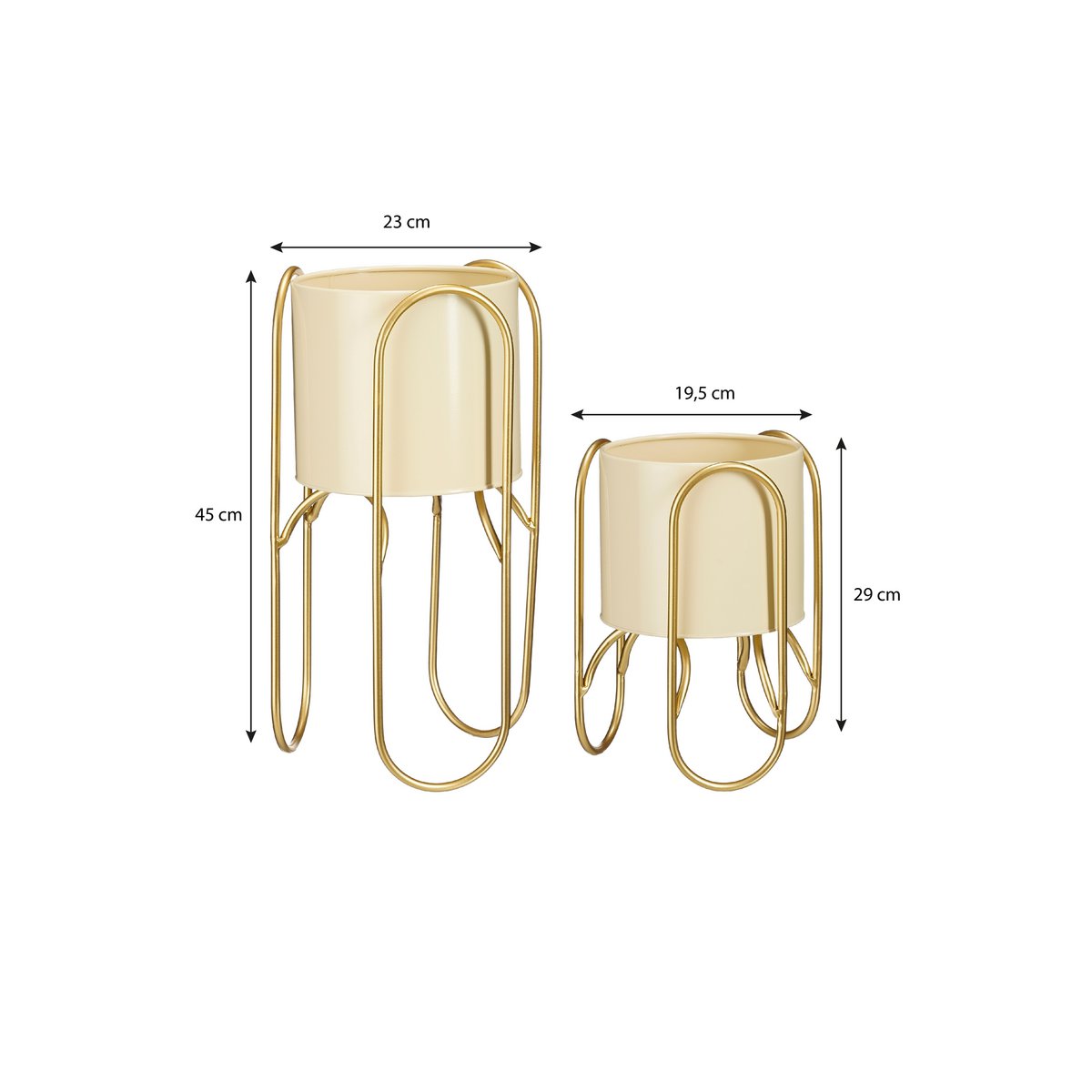 Danube flowerpot on Standard - Set of 2 - Metal - H45 x Ø23 cm - Light yellow, Gold