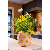 Smiley Vase - H28 x Ø29 cm - Ceramic - Light pink, ocher