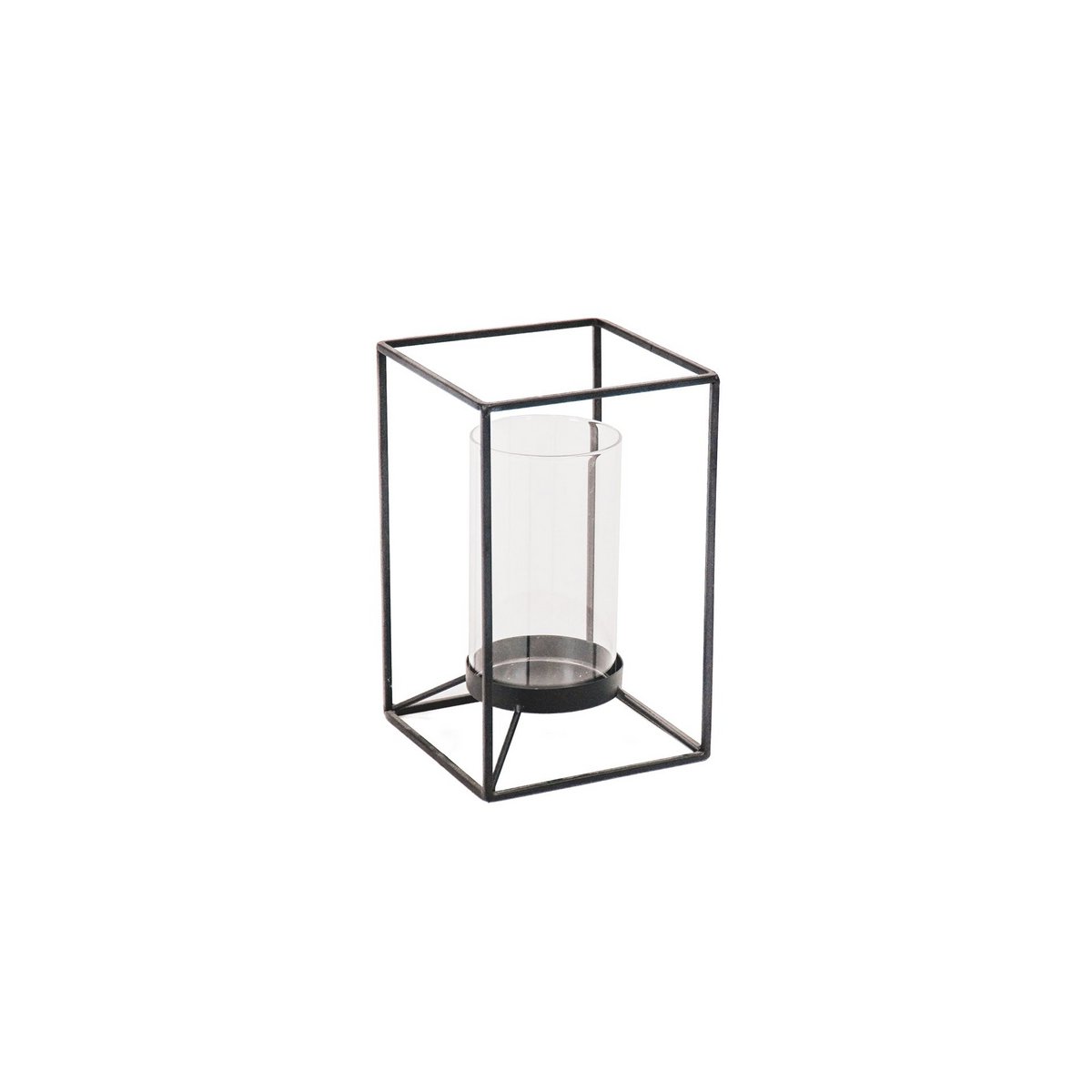 Lantern - metal/glass - black - 12.5x12.5x20cm