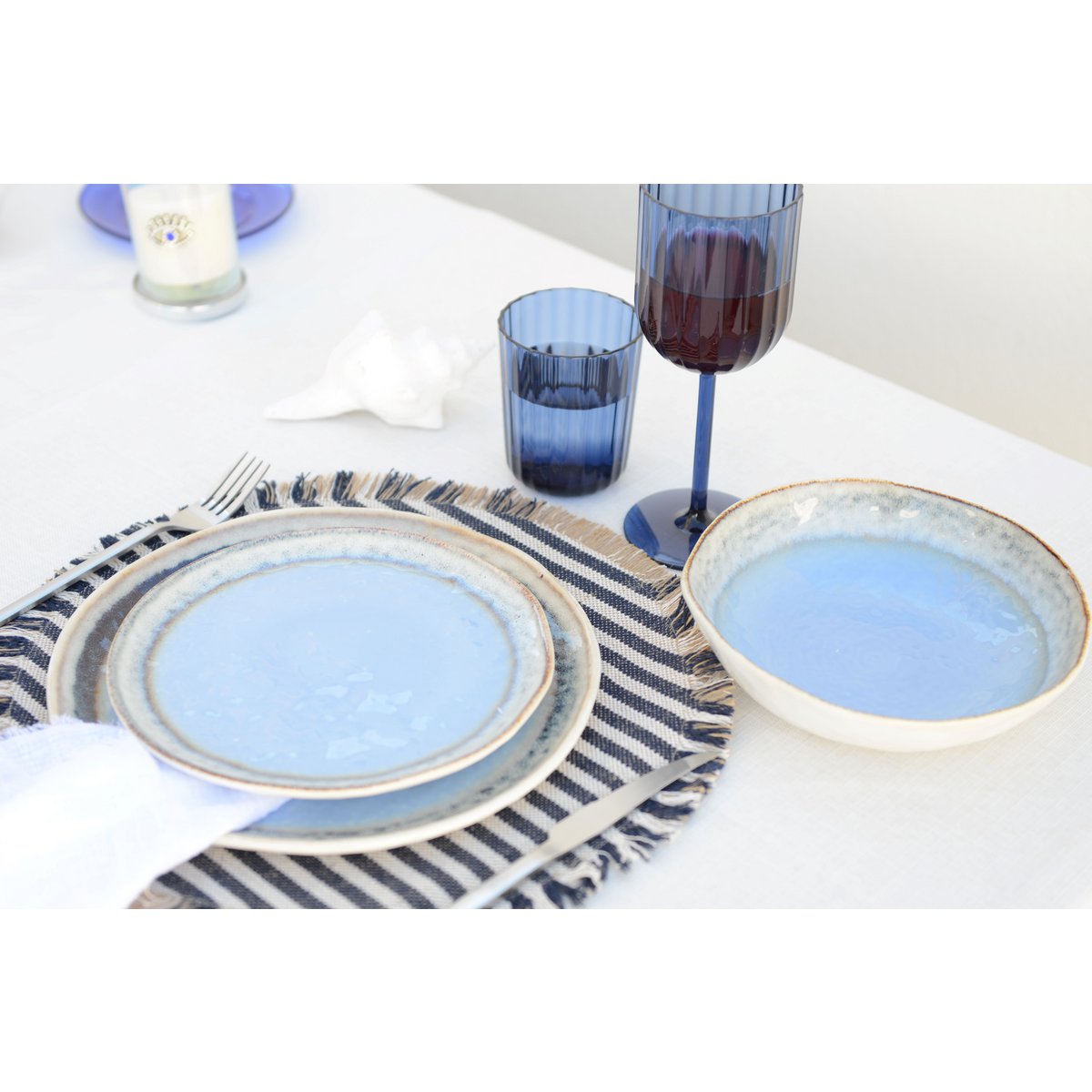 Blauer Porzellan-Dessertteller 21,5 x 21,5 x 1,4 cm