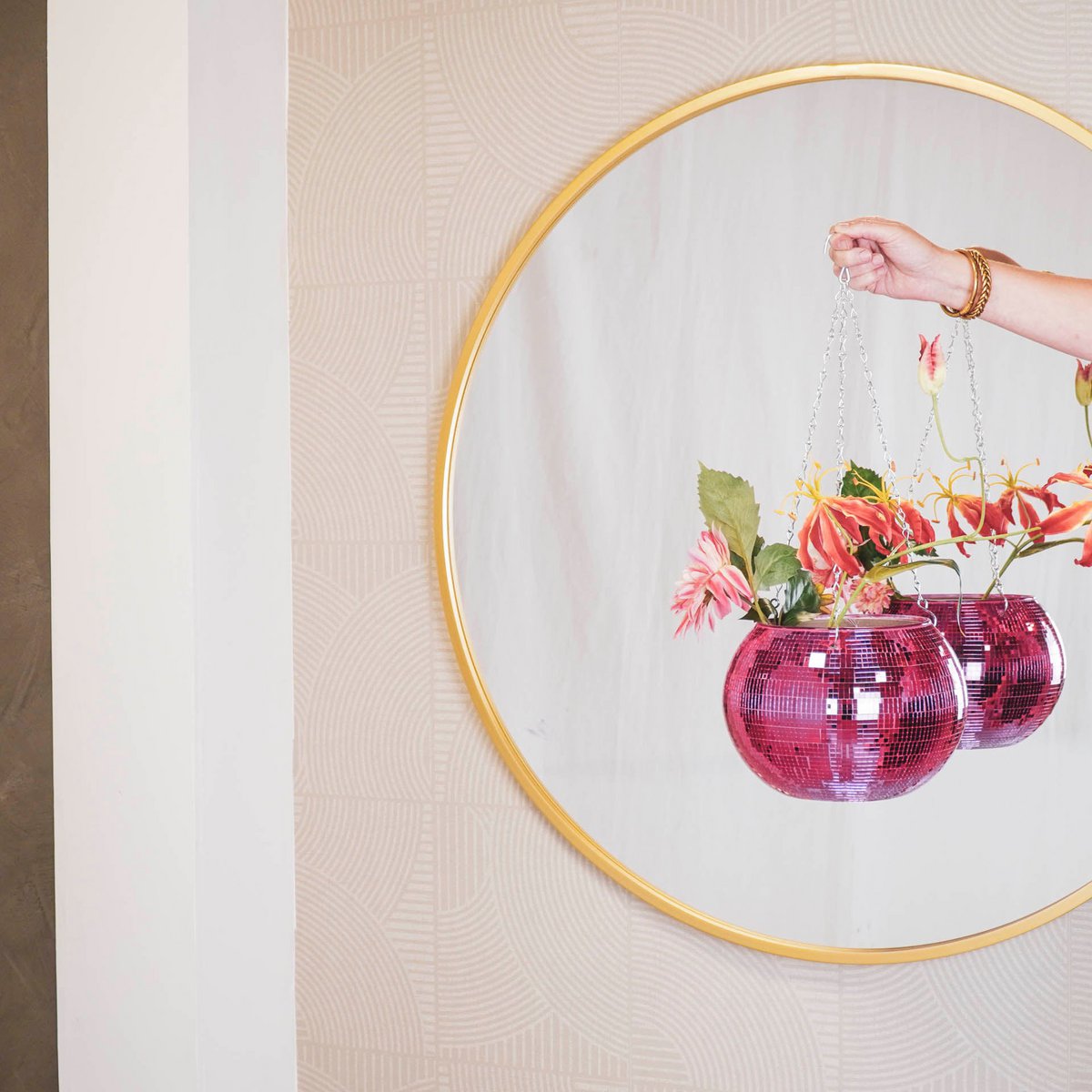 Hanging Planter - Disco - Glass - Pink - 25x25x25cm