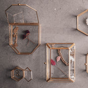 Opbergdoos - Hexagon - Metaal/Glas - Goud - 6x5,5x3,5cm