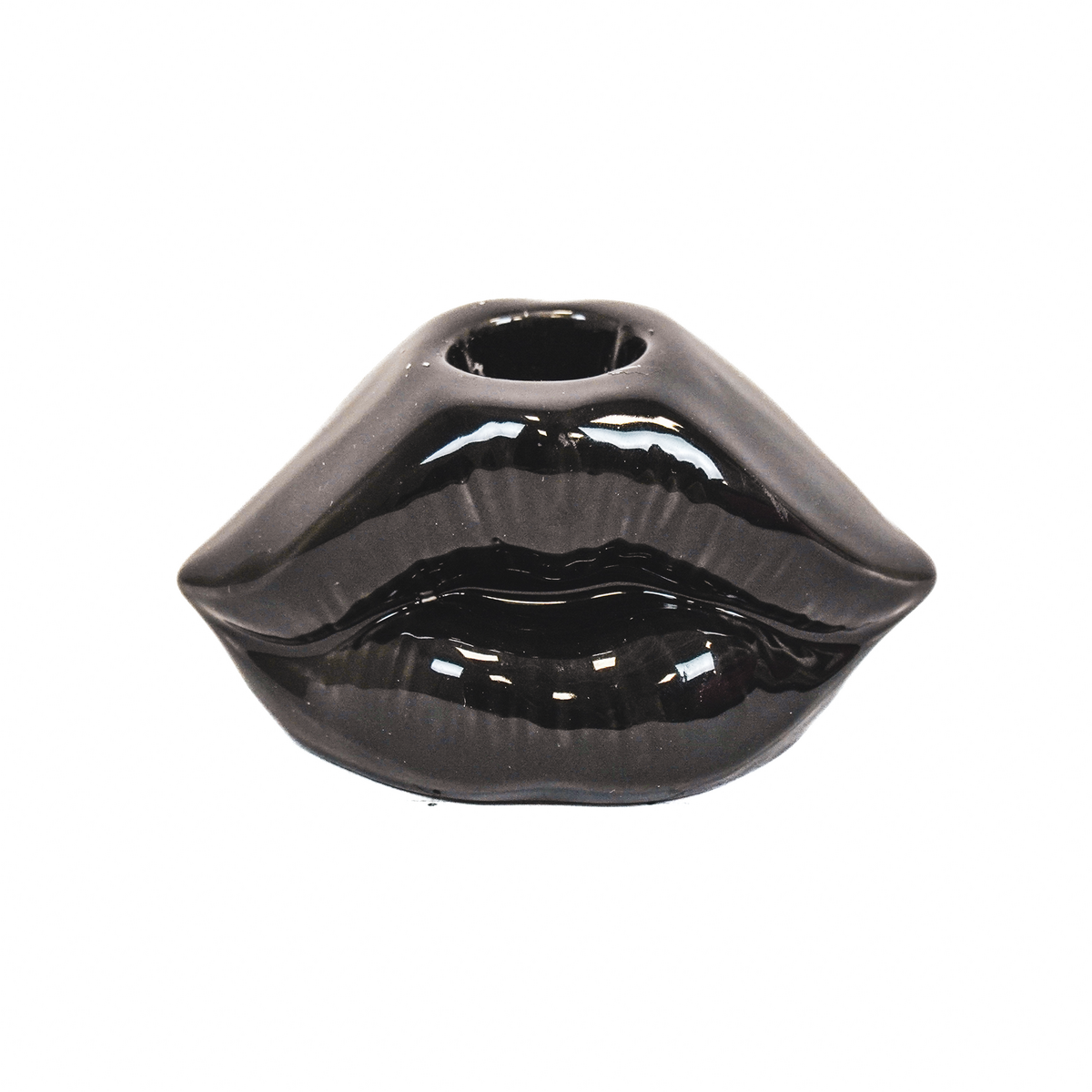 Candle holder - Lip - Ceramic - Black - 10.5x6.5x5.5cm
