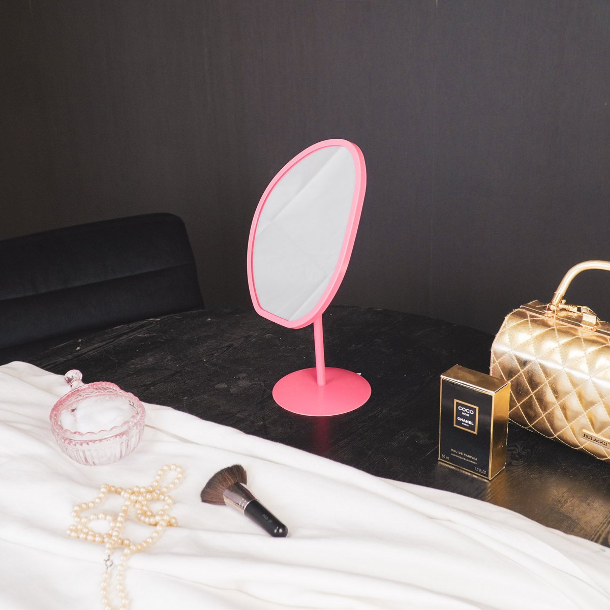 Make Up Mirror Round - Pink - 16.5x12x31.5 cm