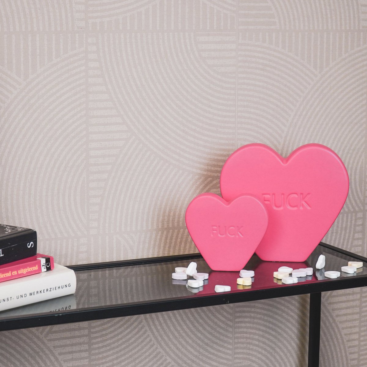 Ornament - Candy Heart 'FUCK' - Neon Pink - 13x4x11.5cm
