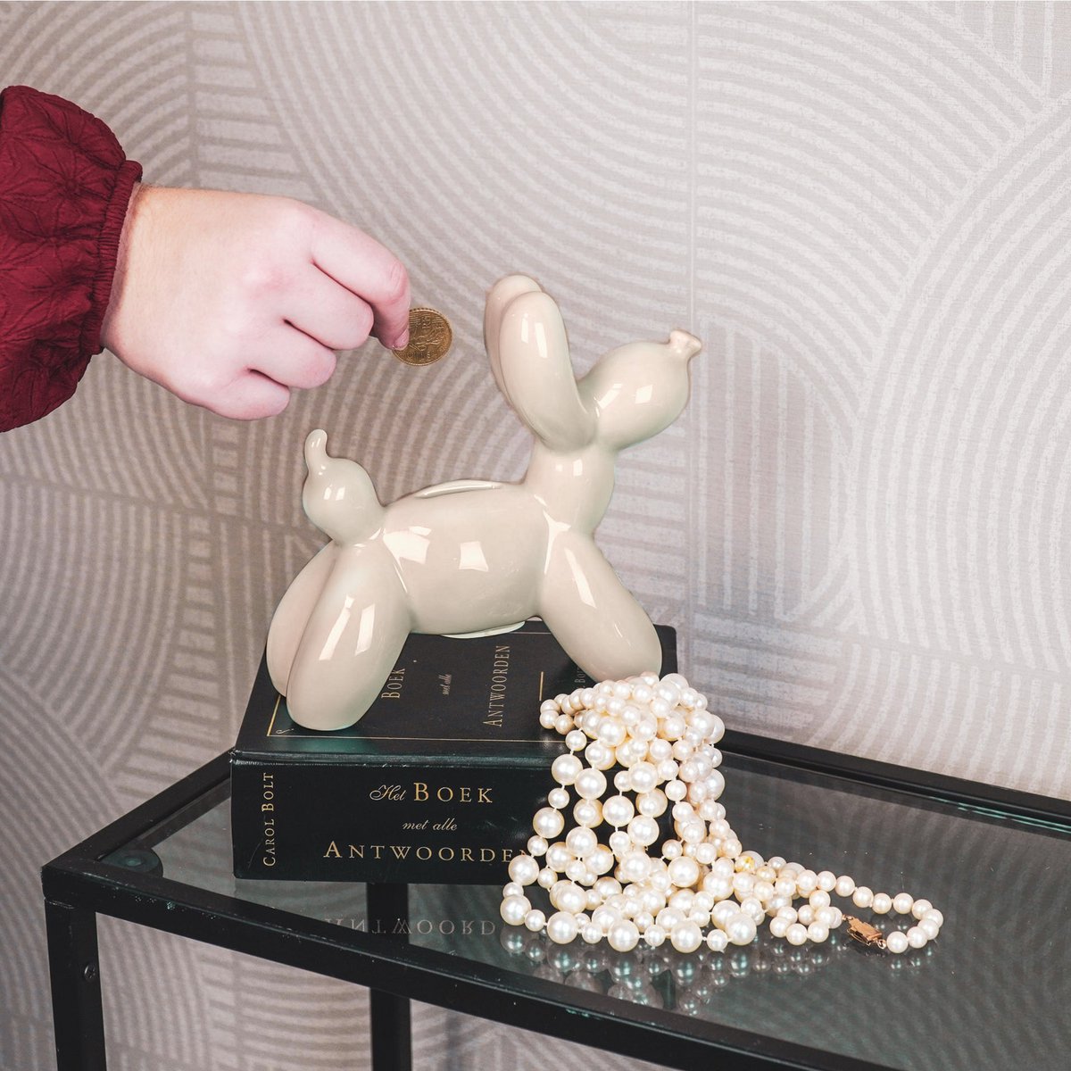 Ornament - Money Box Balloon Dog - Ceramic - Sand - 17x7x17cm