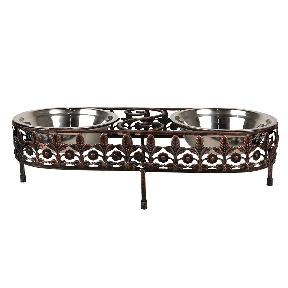 Voerbak Hond Bruin, IJzer 43x18x12 cm / 2x500 ml