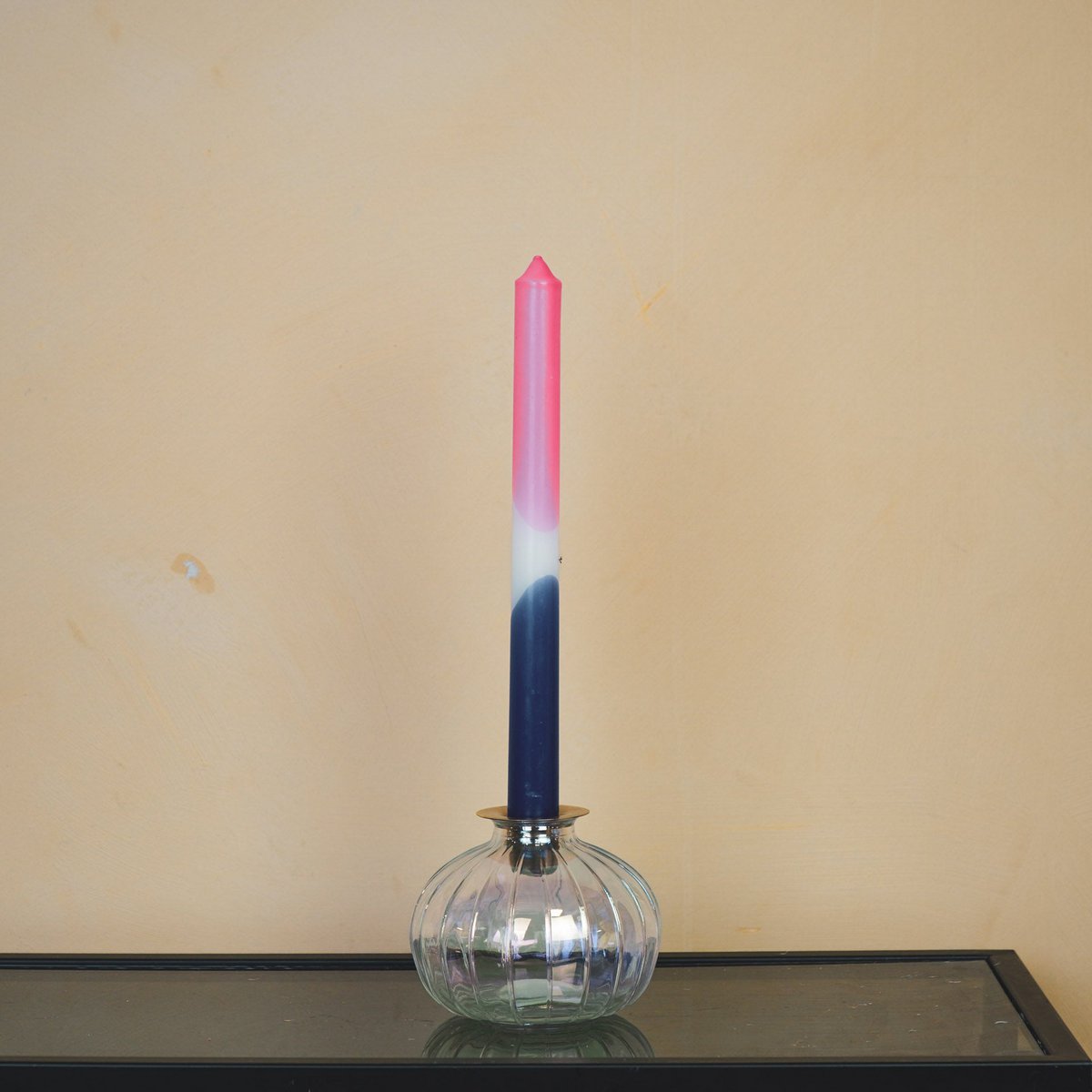 Candlestick - Bottle - Glass/Metal-Rainbow/Gold-11x11x8.5cm
