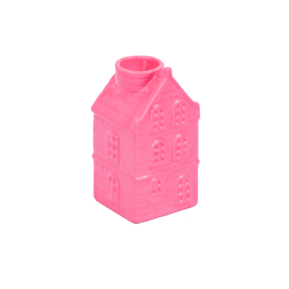 Candle holder - House - Ceramic - Neon Pink - 6x5.5x11cm