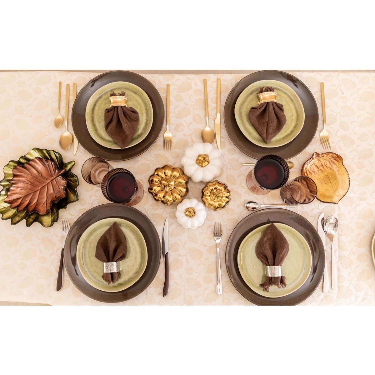 Set of 2 white and gold decorative pumpkins