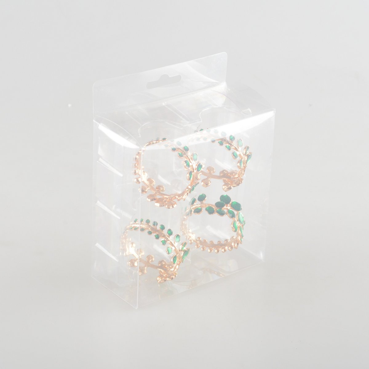 Set van 4 rondes gouden handdoeken met groene diamanten