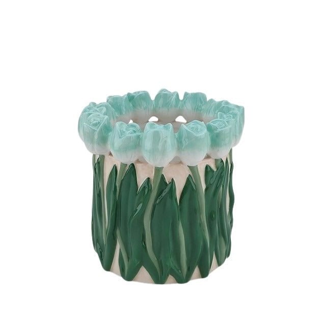 VASE-TULIPS- DOLOMITE-MINT/ GROEN-17X17X16CM