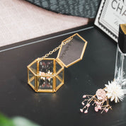 Opbergdoos - Hexagon - Metaal/Glas - Goud - 6x5,5x3,5cm