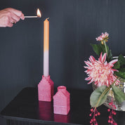 Candle holder - House - Ceramic - Neon Pink - 6x6x11cm