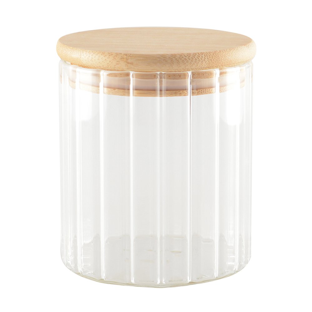 Glass and wooden storage jar