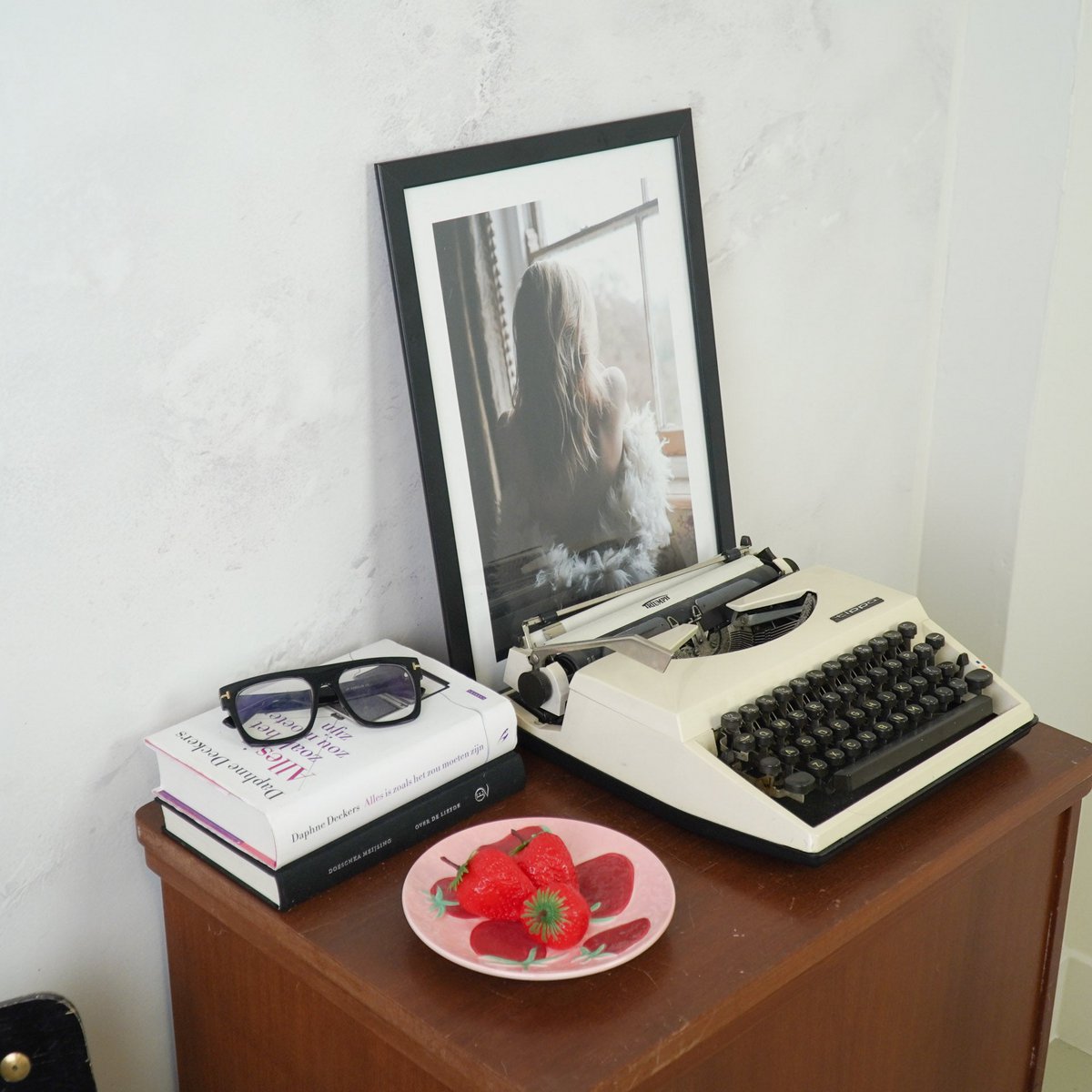 Decoratief bord met aardbeien - 17,5x17,5x2cm