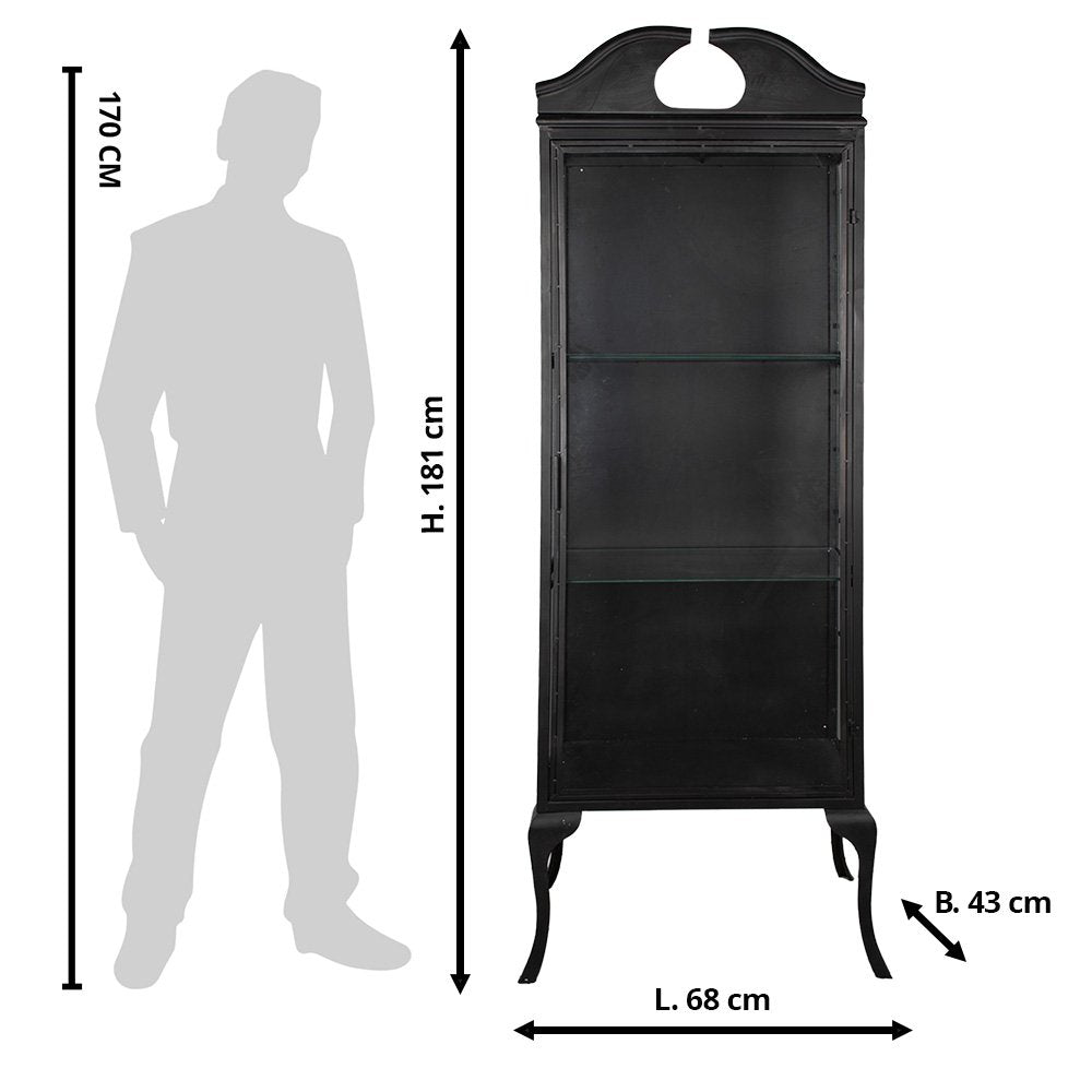Vitrinekast Zwart, Metaal en Glas 68x43x181 cm