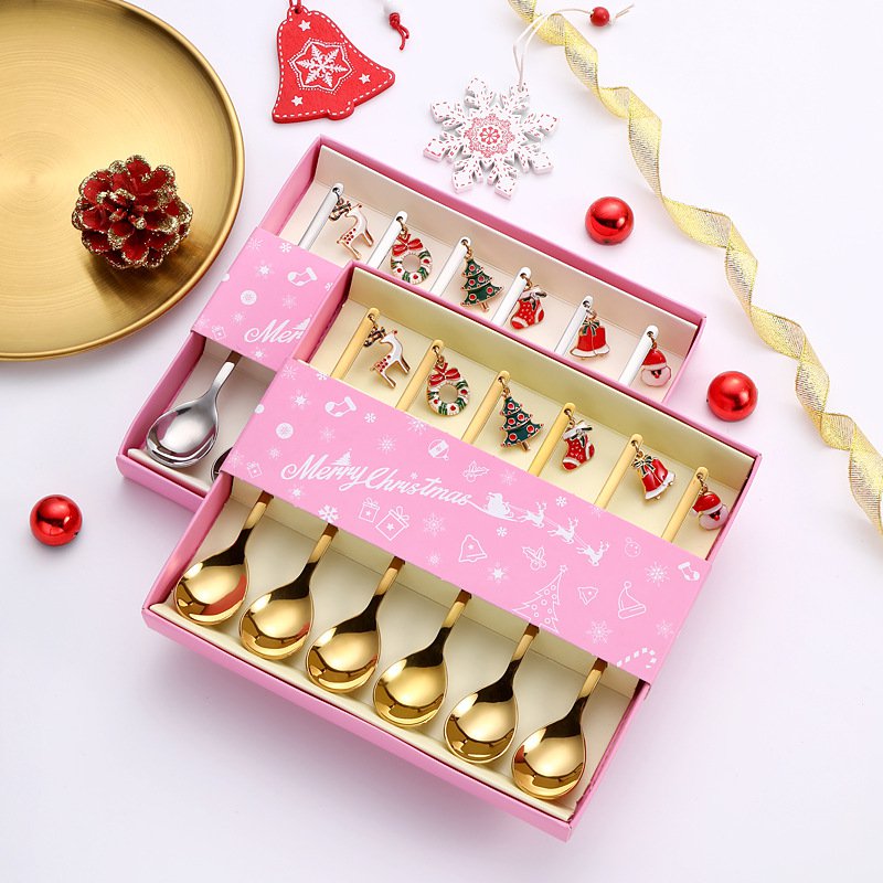 Golden kerst lepeltjes - set van 6